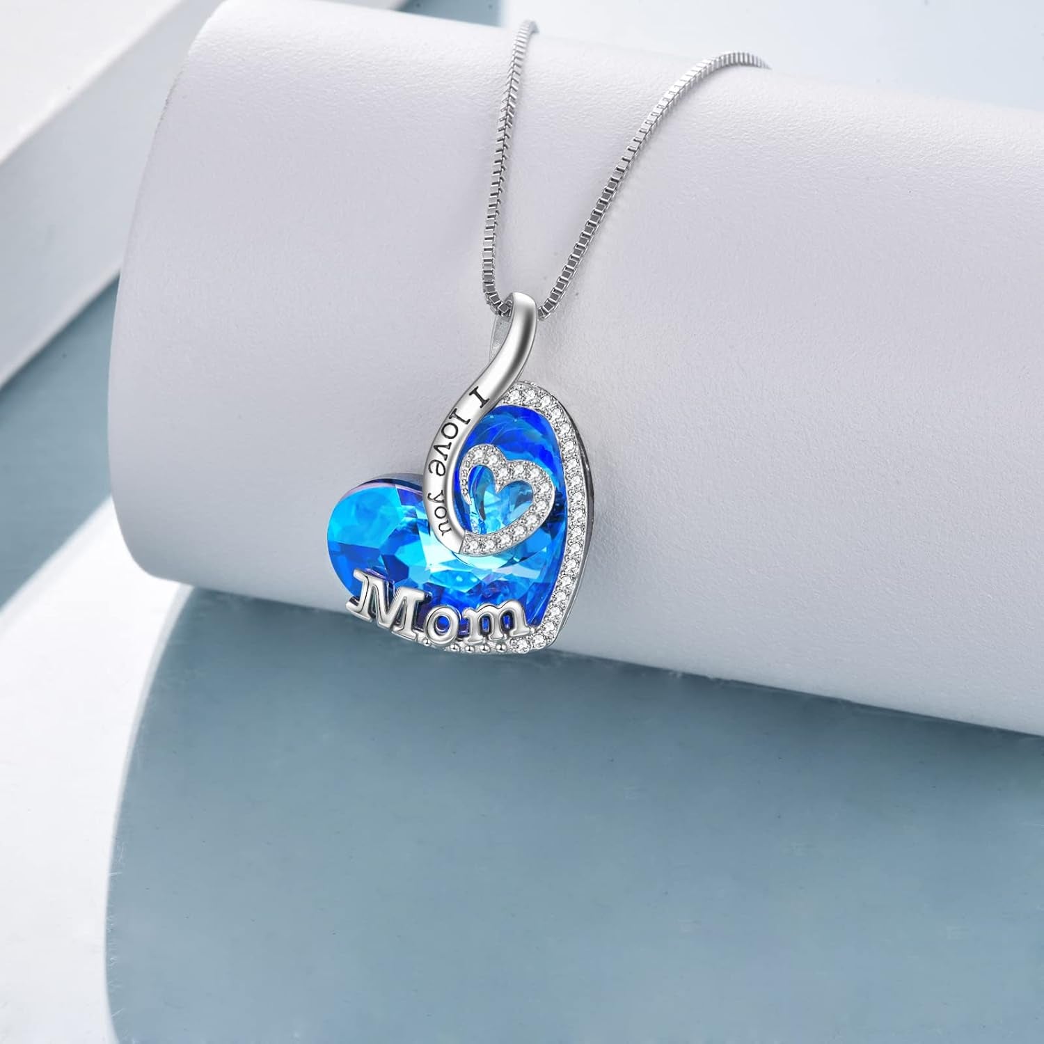 Gifts for Mom with Heart Birthstone Crystal Sterling Silver I Lov You Forevr Heart Pendant Necklace Birthday Christmas Mother'S Day Jewelry Gifts for Women Mom Grandma,New Mom Gifts