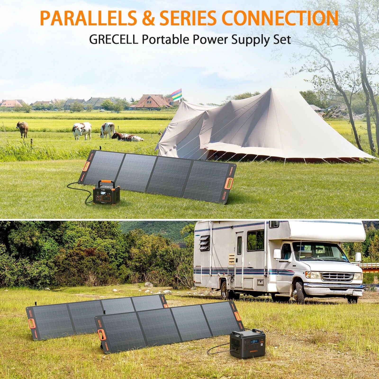 200W Portable Solar Panel for Power Station Generator, 12V/24V Flexible Foldable Solar Panel Kit Lightweight High-Efficiency Solar Charger Power Backup for Outdoor Van Camper Boat