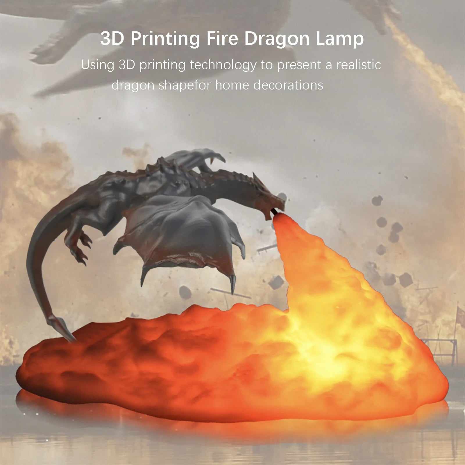 3D Printed Fire Dragon Night Light,Usb Rechargeable LED Lights,Table Lamp for Home Bedroom E-Sport Decora,As Kids',Adult Gifts