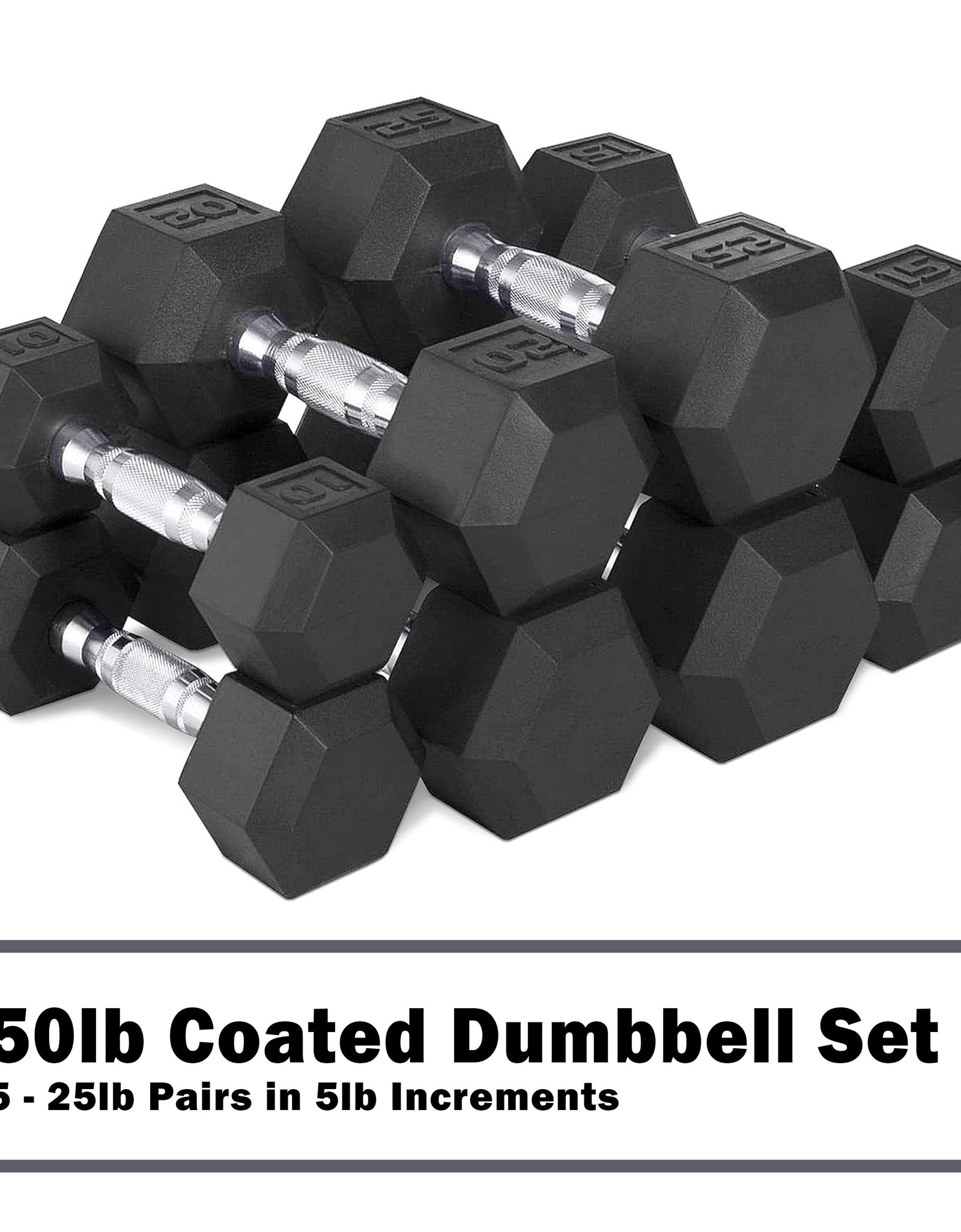 150Lb Rubber Hex Dumbbell Set