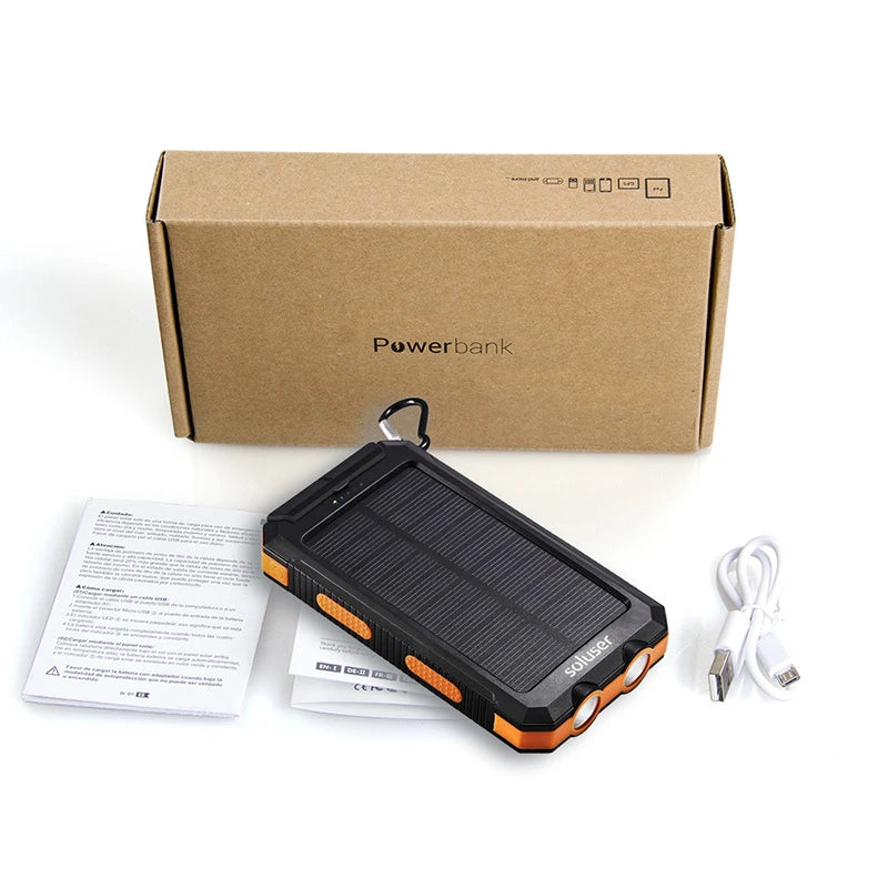 Solar Power Bank 20000Mah IP67 Waterproof Portable Solar Charger Powerbank External Battery Pack Power Bank with SOS LED Light