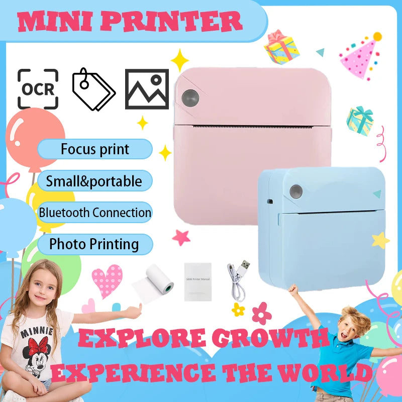 Mini Thermal Printer Simplicity Portable Printer Printing Study Notes Self-Adhesive Label Bluetooth App Multiple Fonts