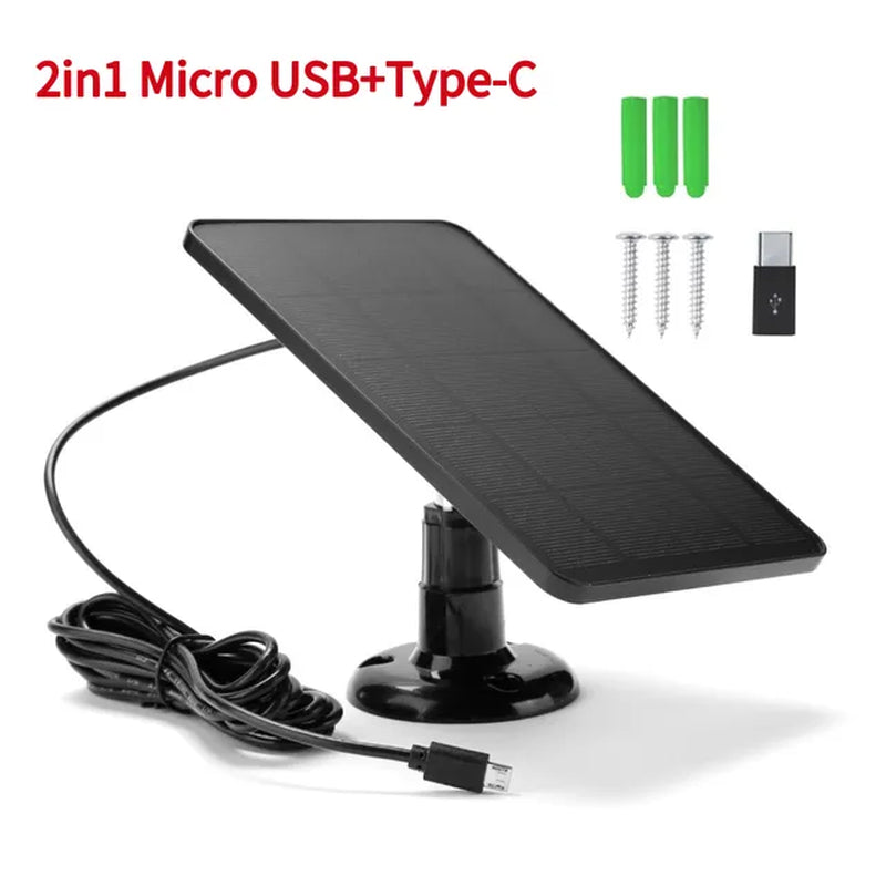 10W 5V Solar Panel 2In1 Micro Usb+Type-C Solar Panels Outdoor Solar Cells Chargerfor Security Camera/Small Home Light System