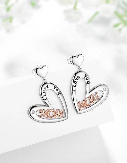 Load image into Gallery viewer, Mom Love Heart Earrings Hoop,Mom Earrings Studs for Mother,Best Mom Drop Hoops Gifts for Mother
