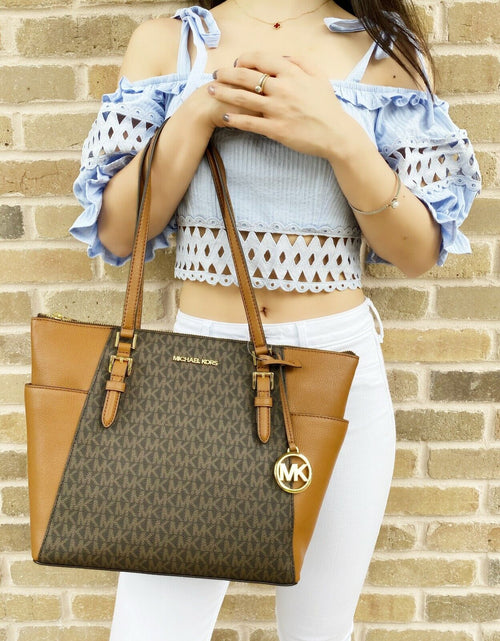 Load image into Gallery viewer, Michael Kors Charlotte Top Zip Tote MK Signature Shoulder Bag
