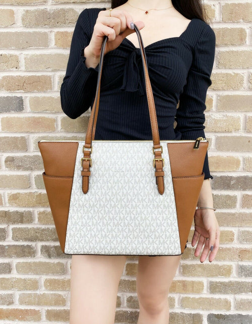 Load image into Gallery viewer, Michael Kors Charlotte Top Zip Tote MK Signature Shoulder Bag
