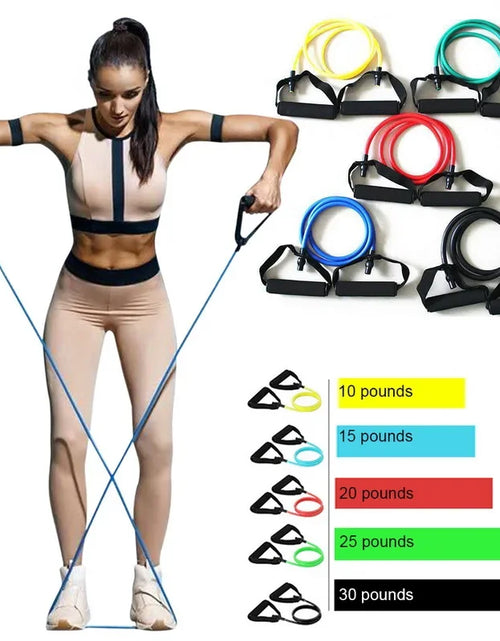 Load image into Gallery viewer, 5 Levels Elastic Band Yoga Pull Rope Elastic Gym Fitness Exercise Tube Band with Handles for Home Workouts Strength Training
