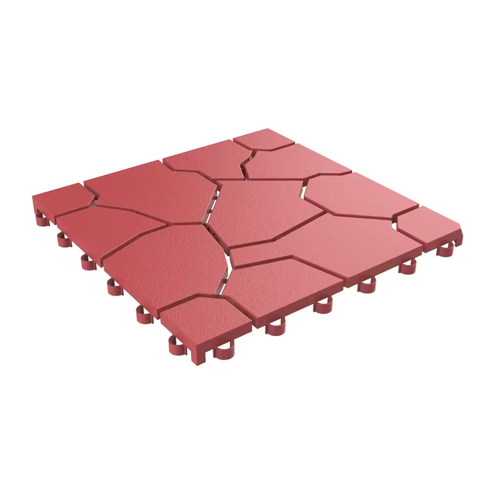 11.5 In. X 11.5 In. Outdoor Interlocking Brick Look Polypropylene Patio and Deck Tile Flooring in Brick Red (Set of 6)