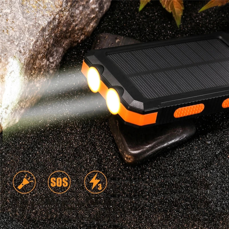 Solar Power Bank 20000Mah IP67 Waterproof Portable Solar Charger Powerbank External Battery Pack Power Bank with SOS LED Light