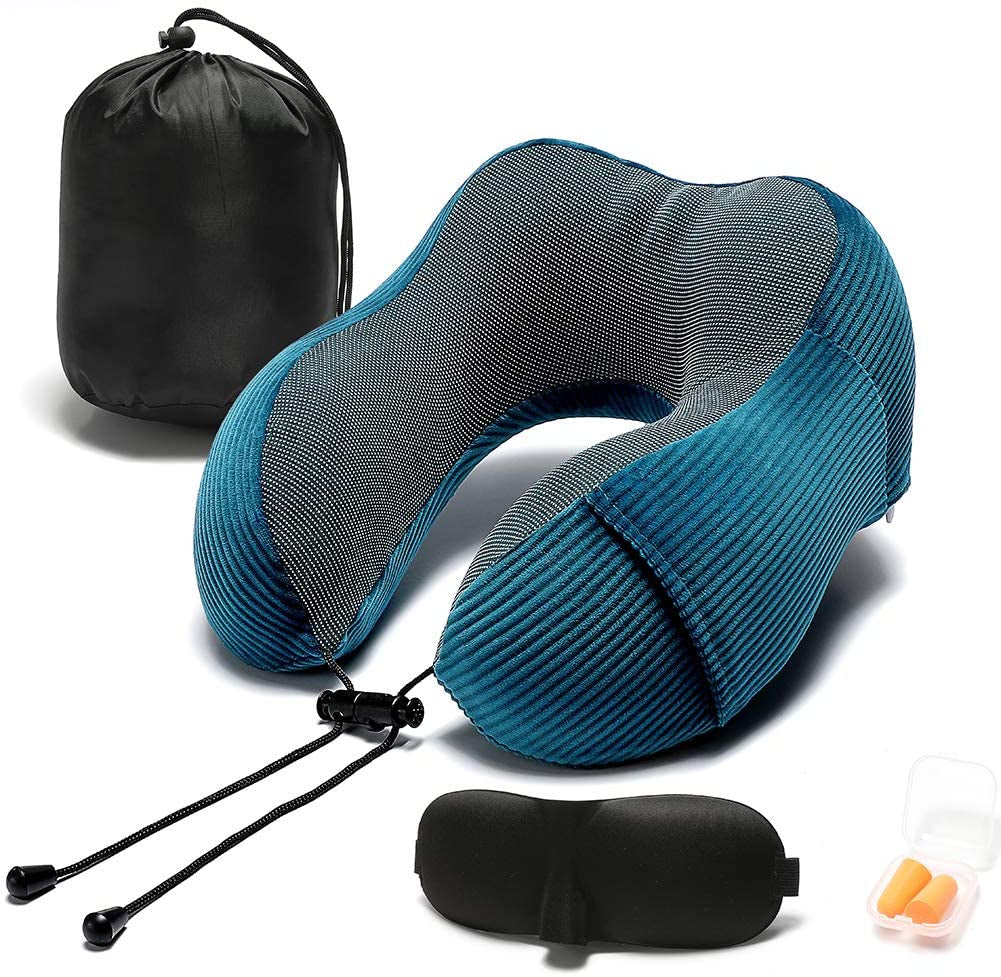 Travel Pillow, Memory Foam Neck Pillow with 360-Degree Head Support Comfortable Airplane Pillow with Storage Bag Lightweight Traveling Pillow for Sleeping, Car, Train, Bus and Home Use