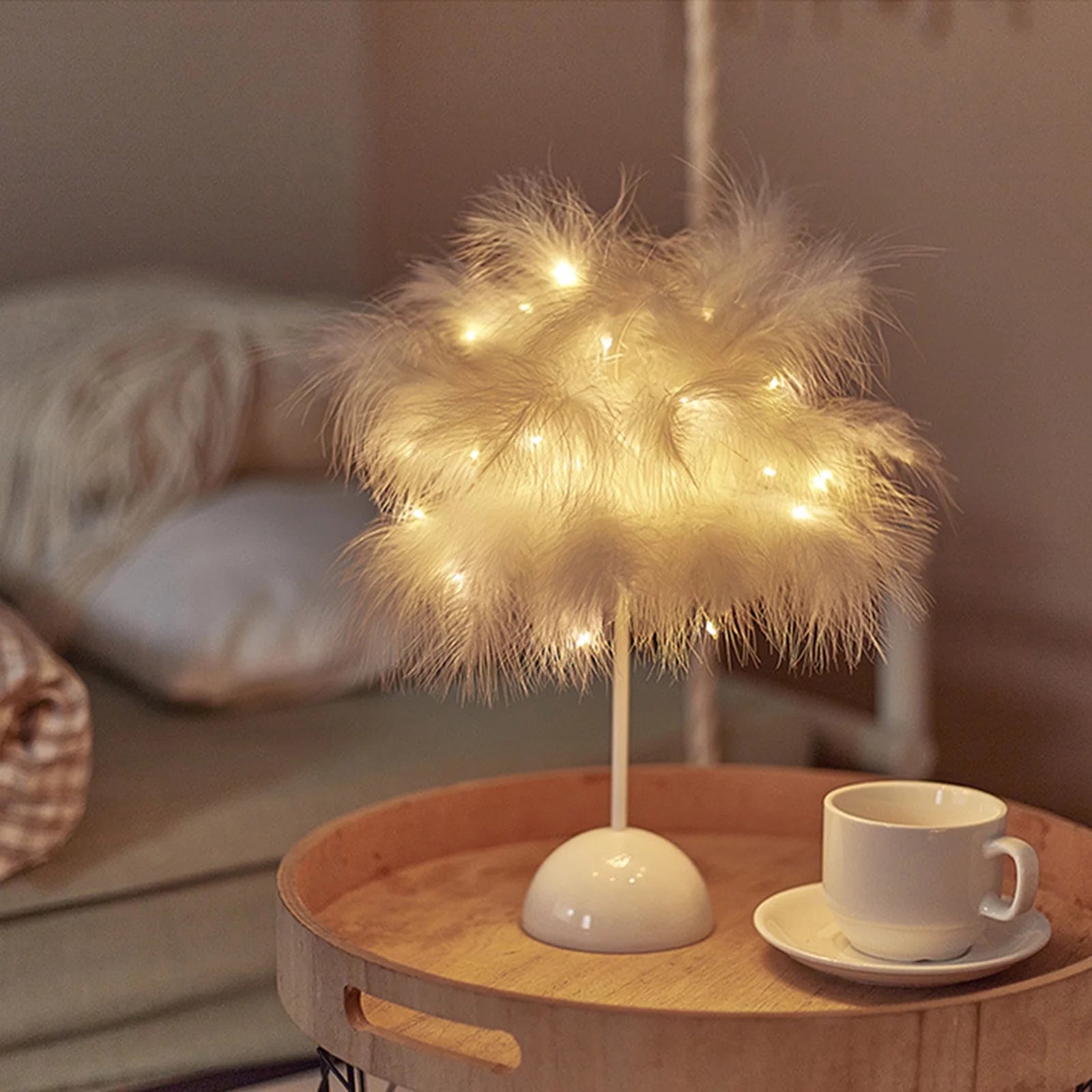 Feather Lamp,Lamps for Night Stands,Nightstand Lamp, Bedroom Table Lamp, Decorations for Bedroom, Mother'S Day Gifts(White)