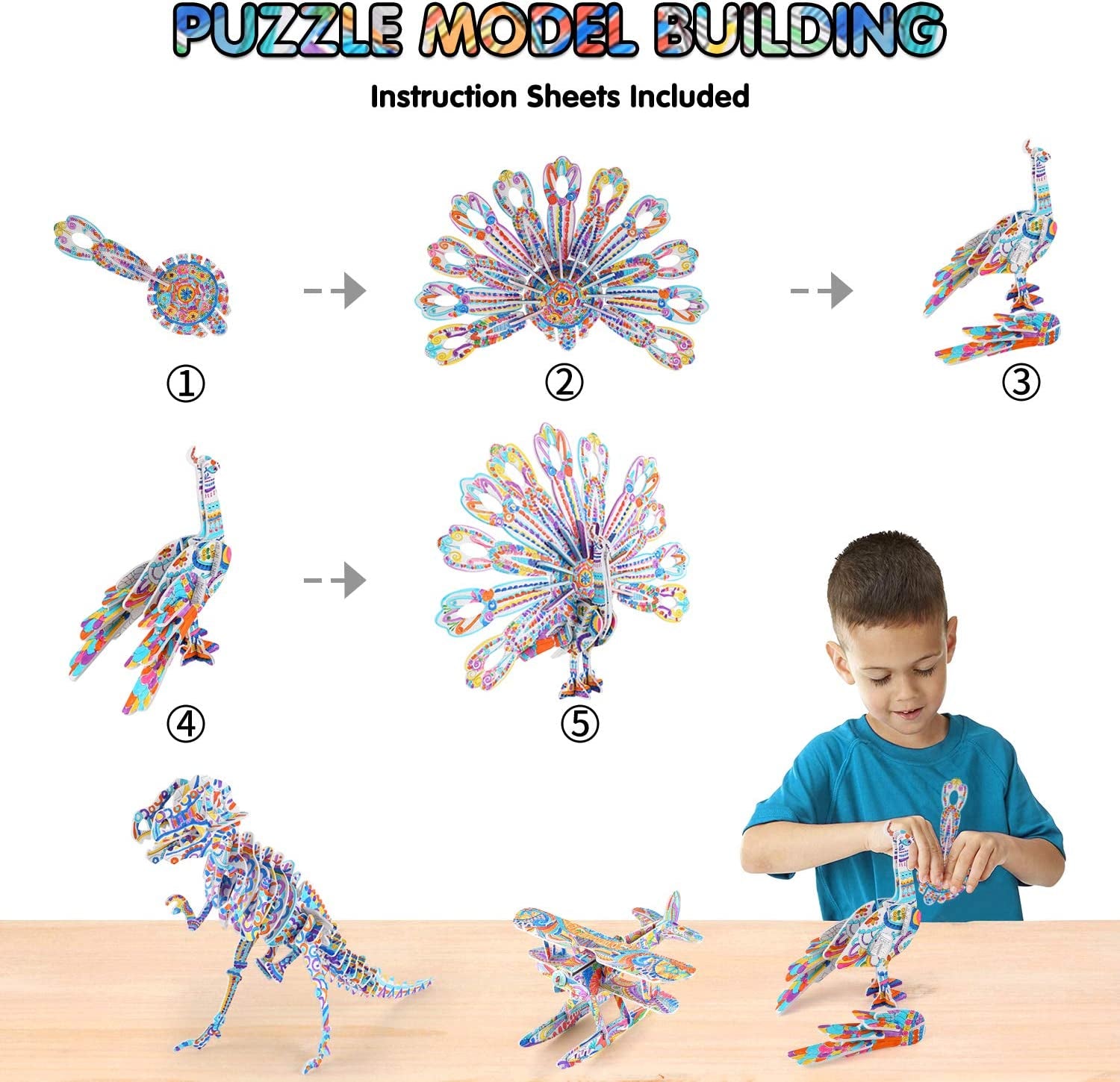 3D Coloring Puzzle Set, Arts and Crafts for Girls and Boys Age 6 7 8 9 10 11 12 Year Old, Fun Educational Painting Crafts Kit with Supplies for Kids, Birthday Toy Gift for Kids