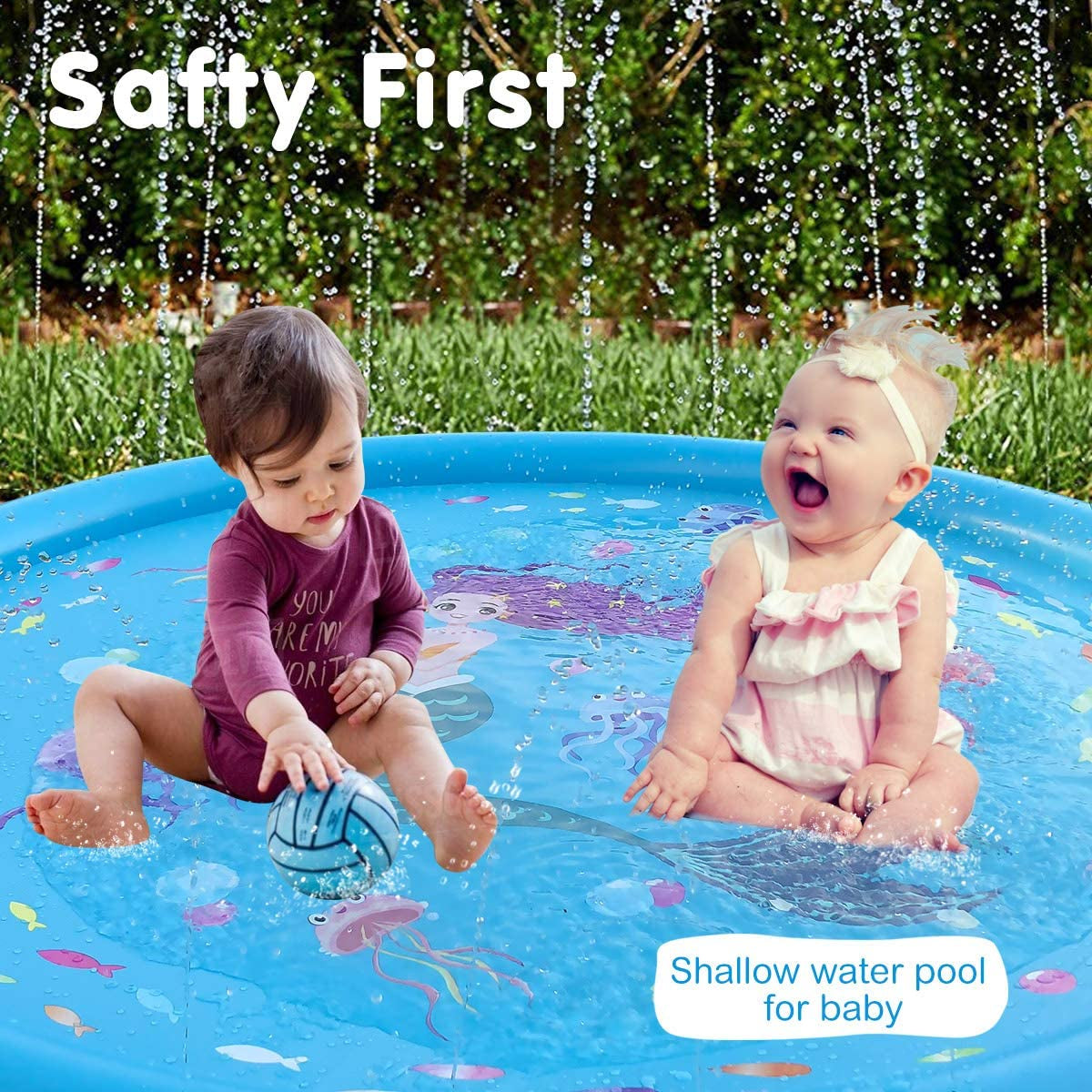 Kids Sprinklers for Outside, Splash Pad for Toddlers & Baby Pool 3-In-1 59" Water Toys Gifts for 1 2 3 4 5 Year Old Boys Girls Splash Play Mat(Mermaid)